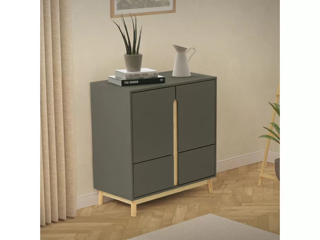 Commode vert mat 80x40x86 cm sideboard avec 4 compartiments de salon entrée