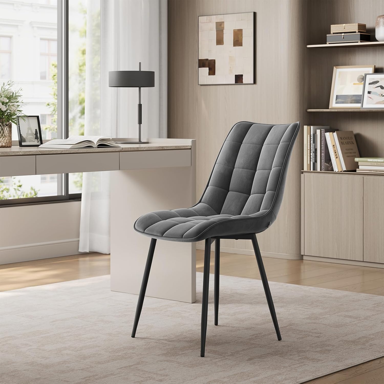 WOLTU Esszimmerstühle 6er Set, für Wohnzimmer Küche Esszimmer, Küchenstühle gepolstert mit Rückenlehne, Sitzfläche aus Samt, mit Metallbeinen, bis 150 kg belastbar,Dunkelgrau