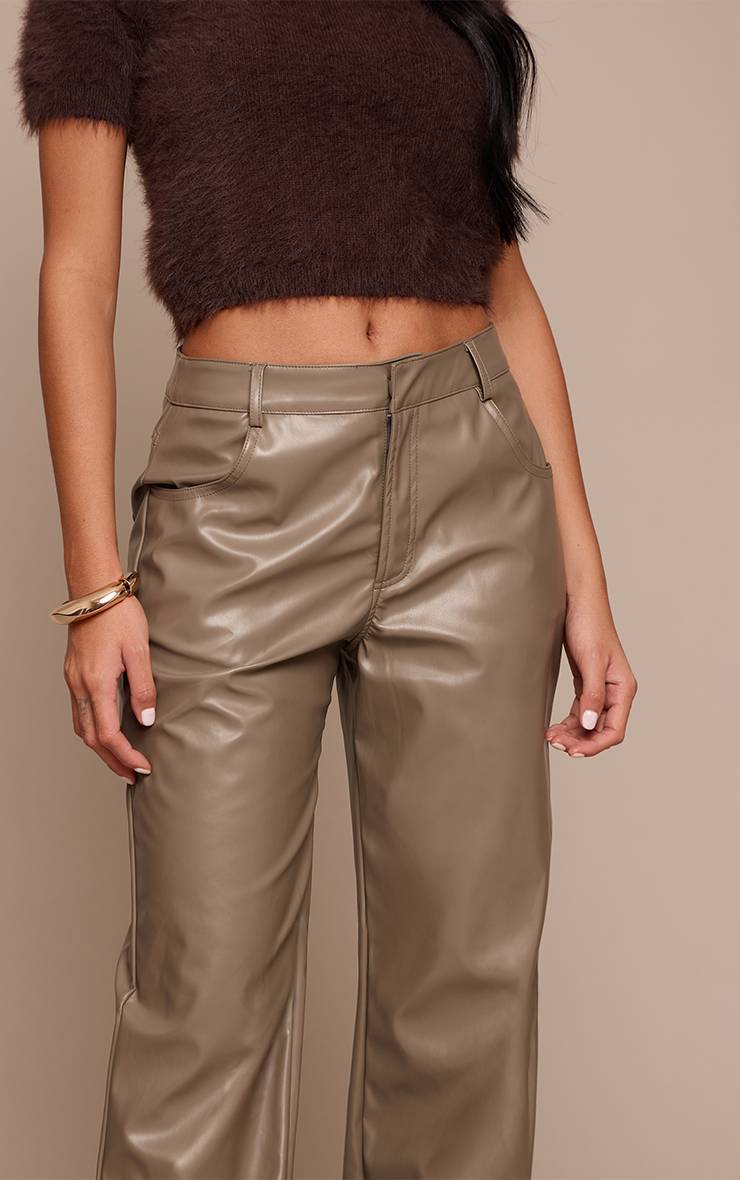 Gris Pantalon Droit En Synthétiquecuir