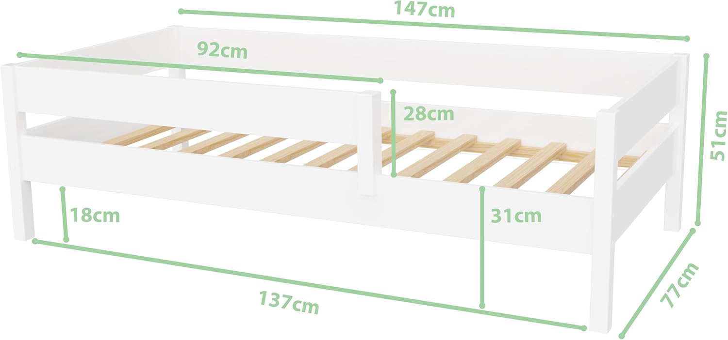 Kinderbett weiß 140x70 cm I stabiles Bett für Kinder und Kleinkinder +1,5 Jahre I ohne Matratze I ohne Schublade Kinder Betten für Mädchen & Jungen, Bett Holz, Bettgestell