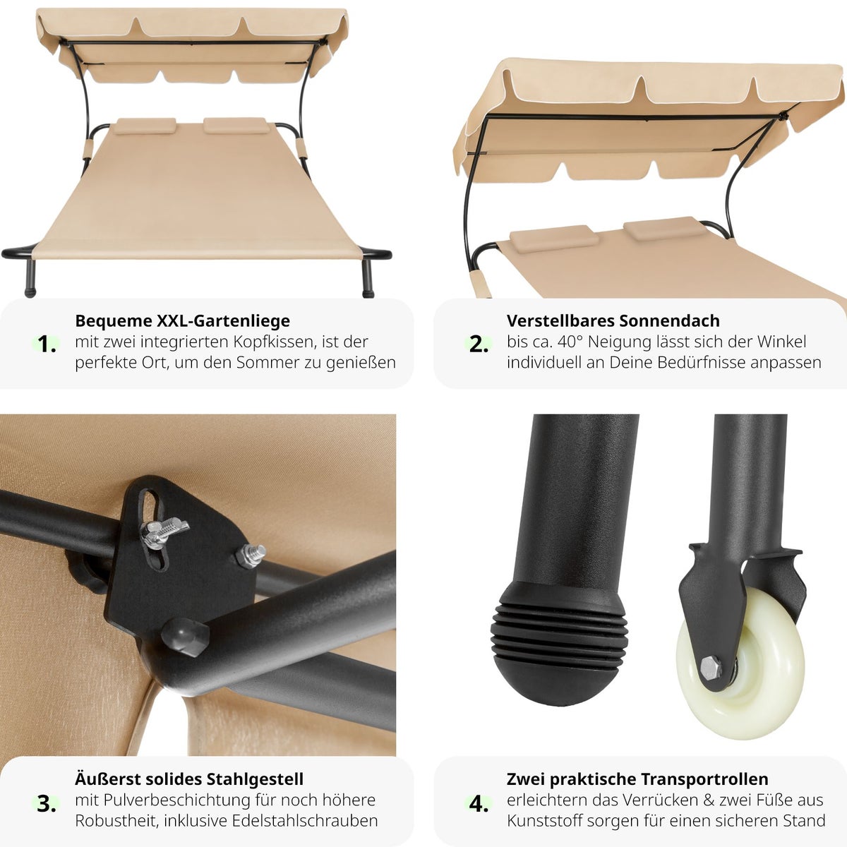 tectake Livorno tuinligstoel voor 2 personen, 215 x 183 x 150 cm