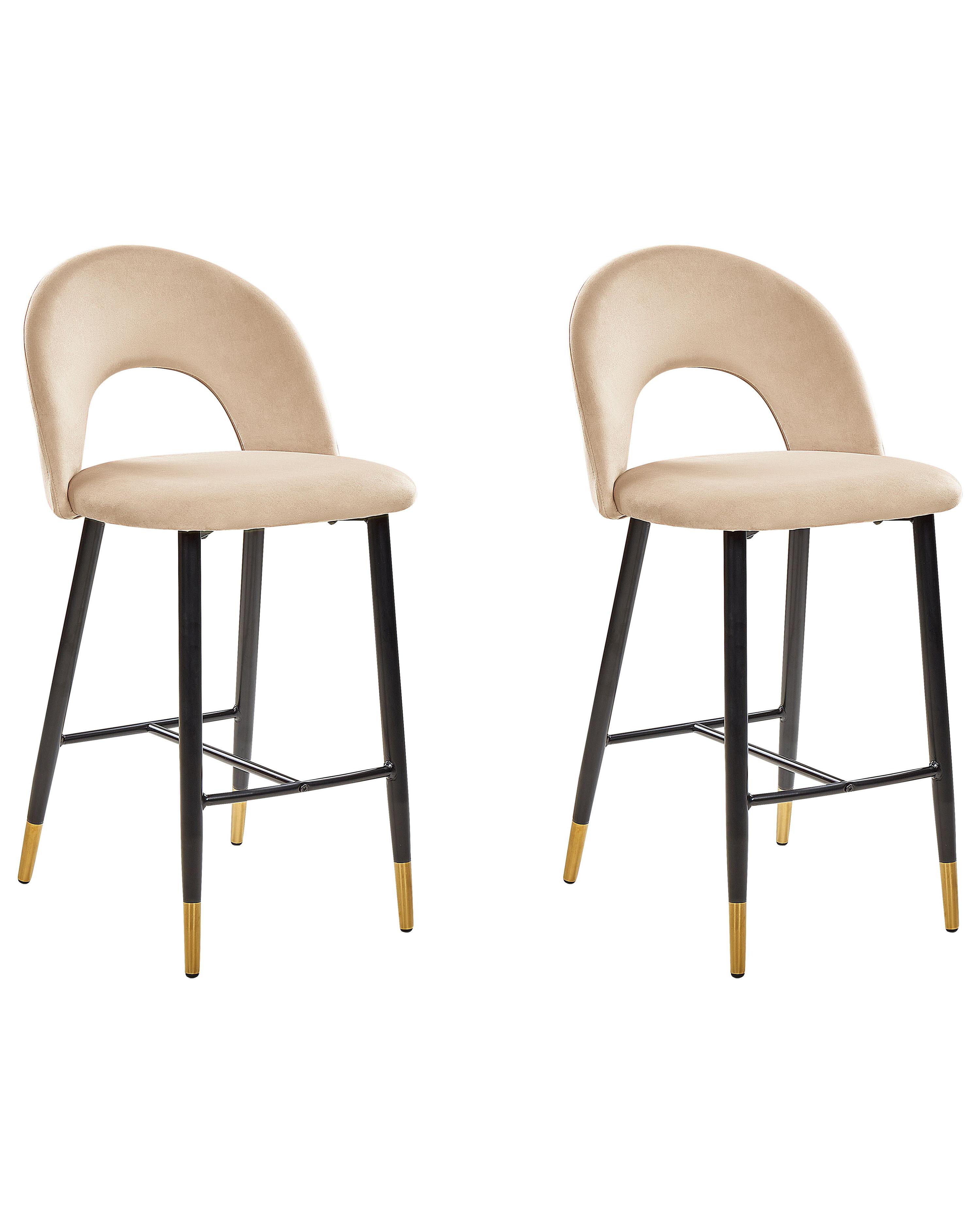 Set van 2 barstoelen FALTON Fluweel Beige