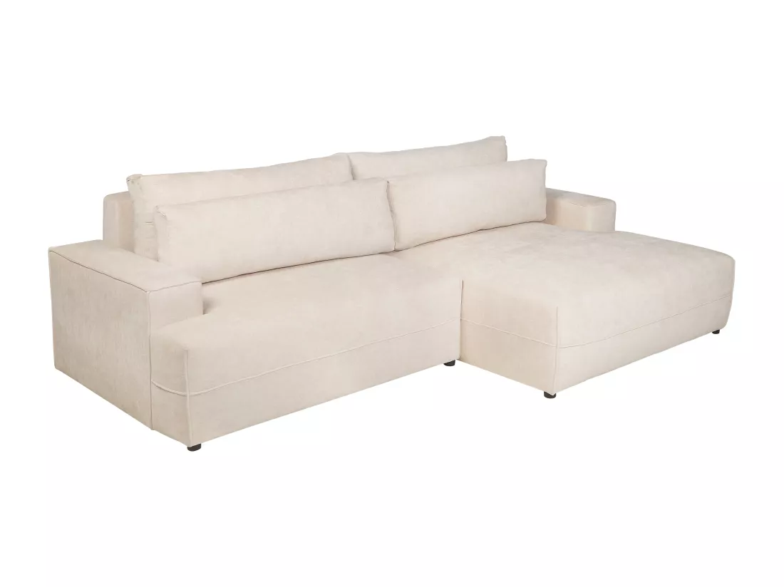 Canapé d'angle droit convertible en tissu texturé beige BREGLIO
