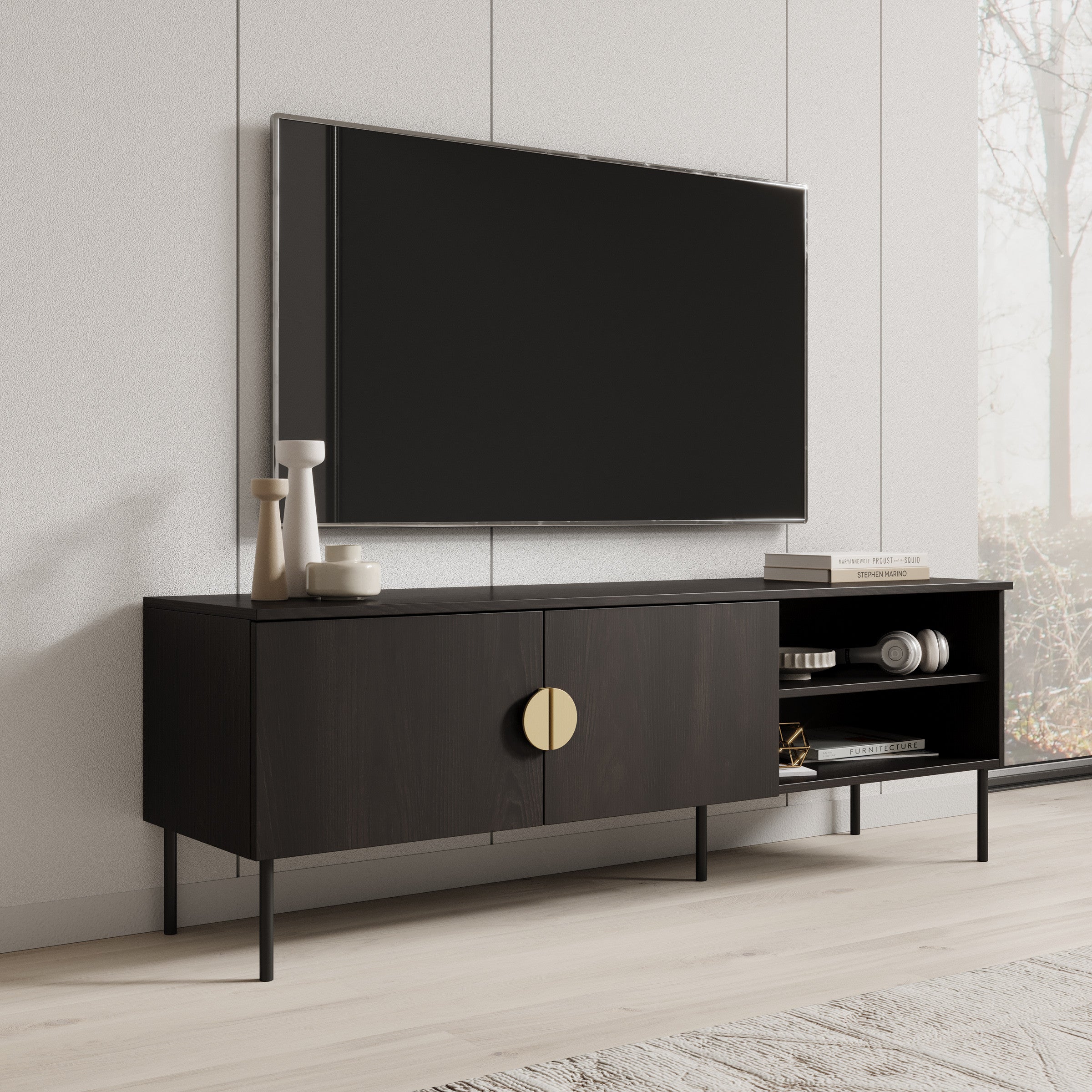 Monor - TV-Meubel - Zwart eiken - 160x40x54 cm