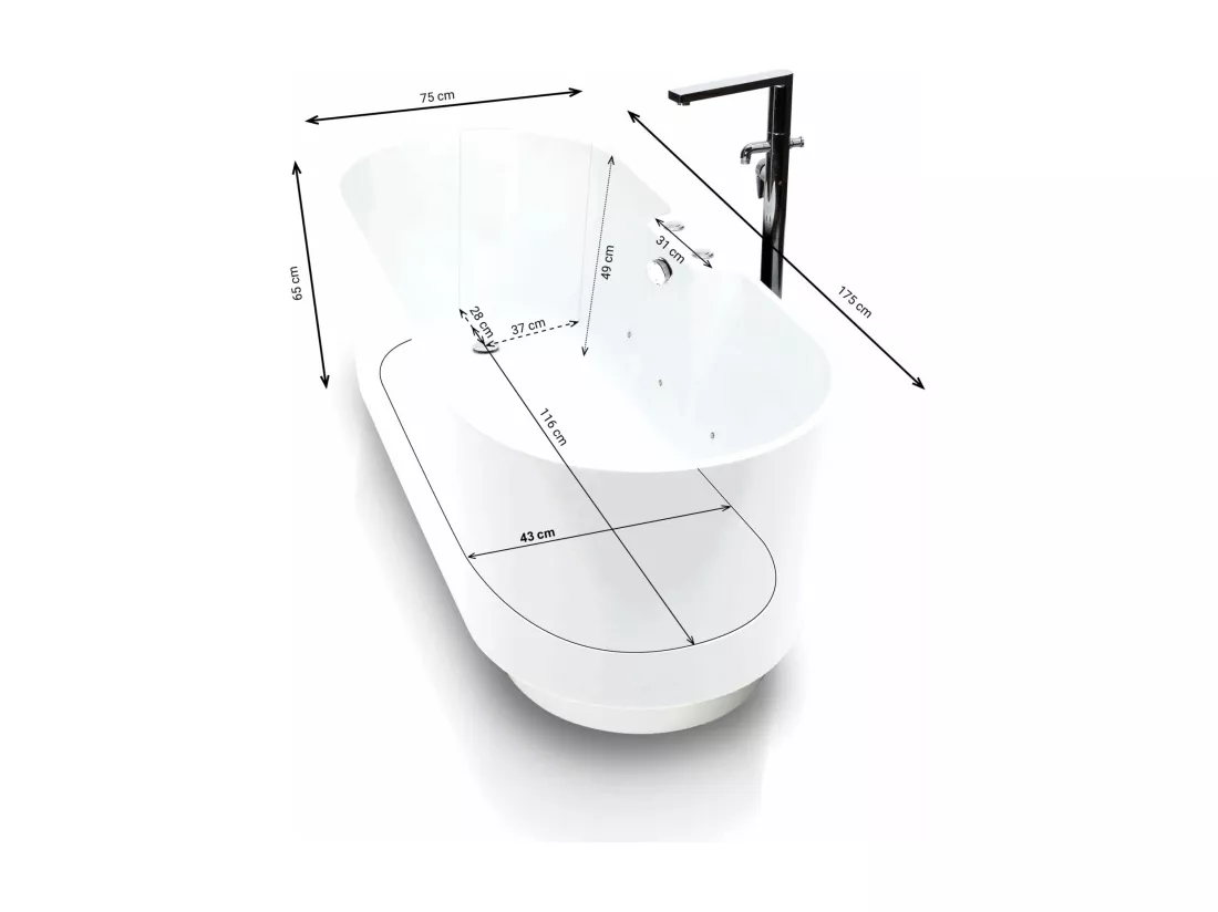 Baignoire Balnéo Îlot UKIO WHITE Bulle L. 175 x l. 75 cm, by SPALINA