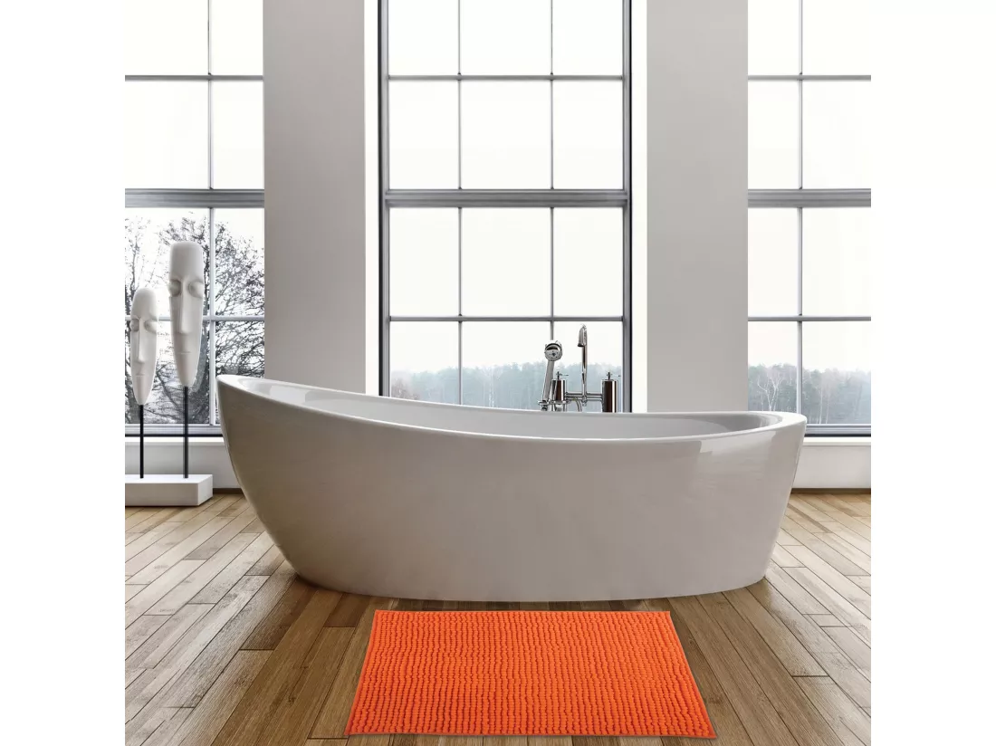 MSV Microfibre Not-Slip Bathroom Carpet in Orange Couleur 40 x 60 cm