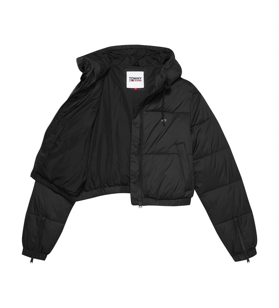 Jaqueta puffer com capuz Tommy Jeans, preta