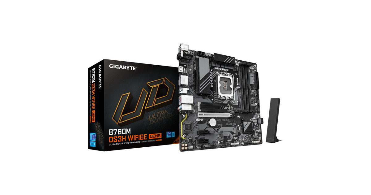 GIGABYTEB760M DS3H WIFI6E GEN5 socket 1700 moederbord  (RAID, 2.5Gb-LAN, Wi-Fi 6E, BT 5.3, Sound, µATX)