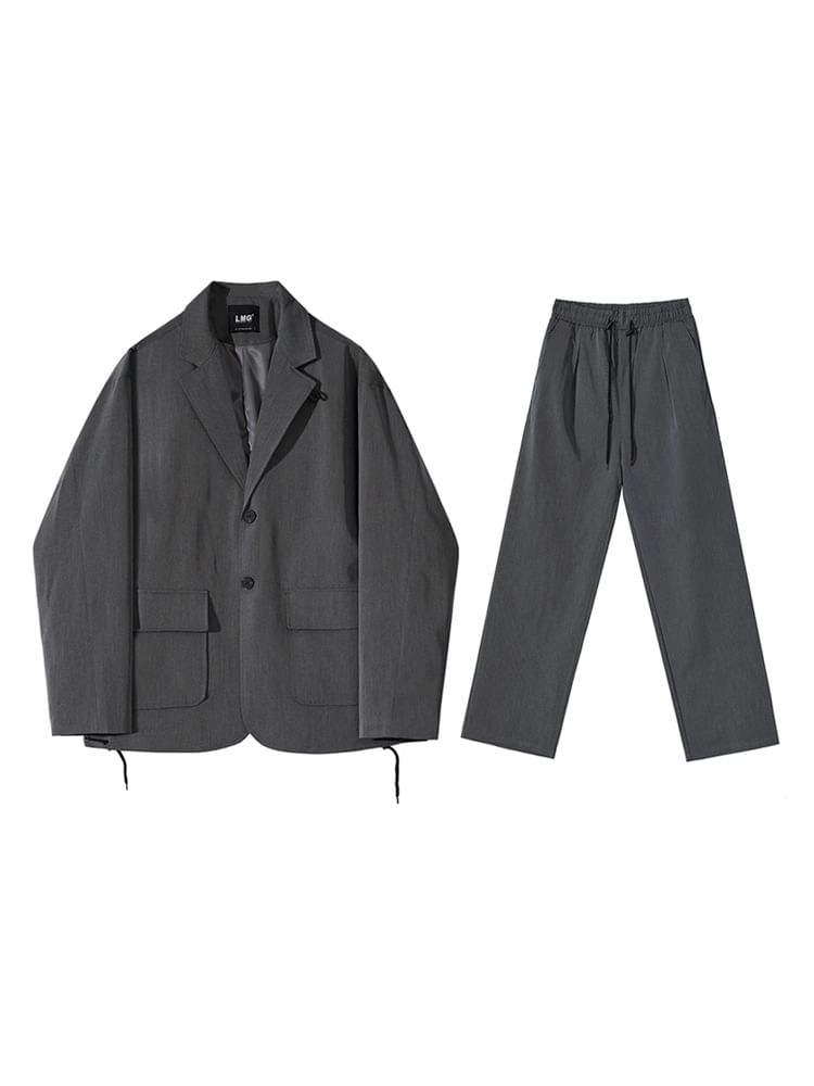 Omozando - Effen enkelrijs blazer / Mid-rise losse broek