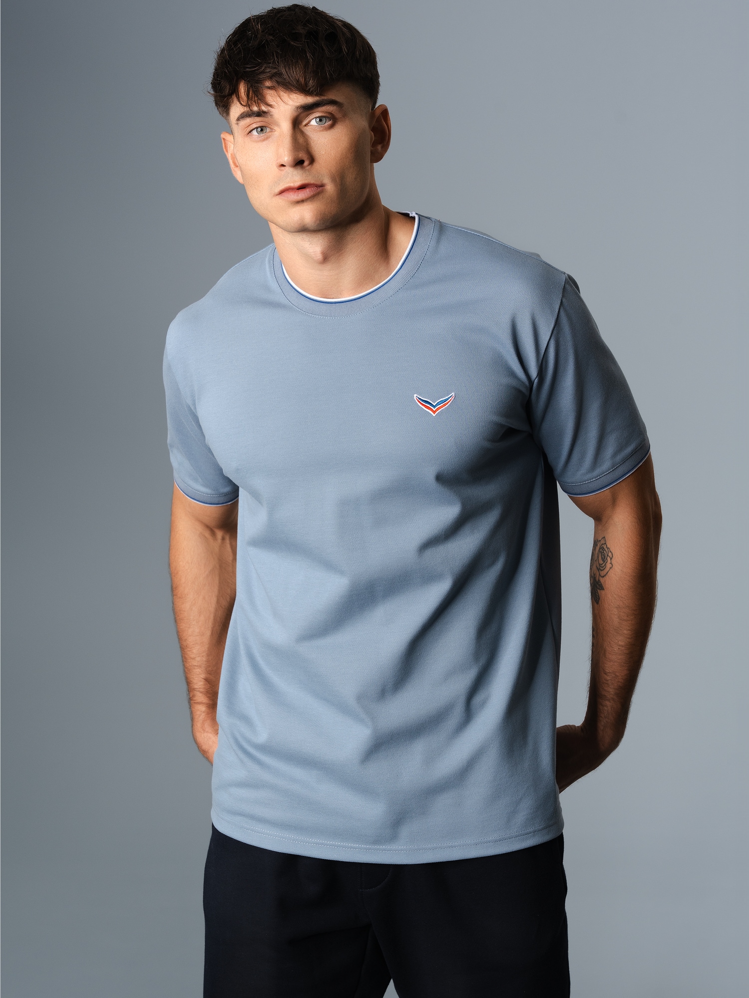 T-Shirt in Piqué-Qualität Pearl-blue