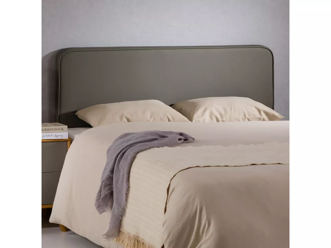 Tête de lit RIVEN 140, Rembourrée, Fixation murale, Design arrondi moderne, Pour lit 140 cm ou moins, Gris