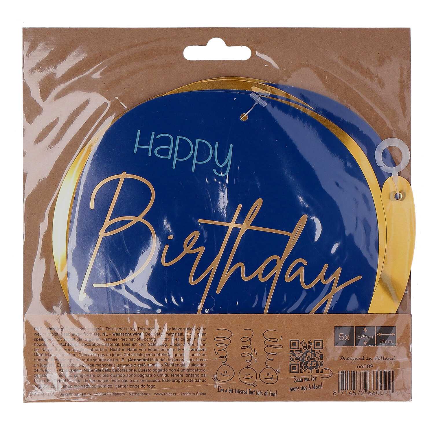 Drehgirlande 5er Happy Birthday True Blue 75x14cm