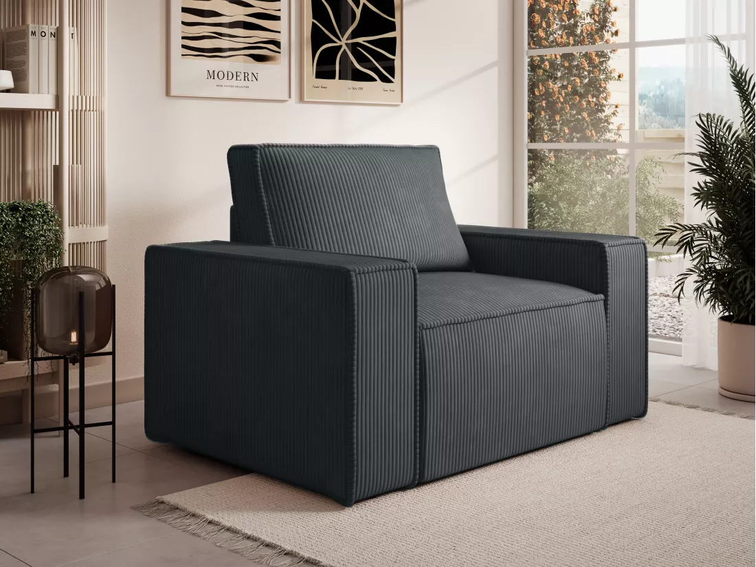 Fauteuil en velours côtelé gris anthracite AMELIA
