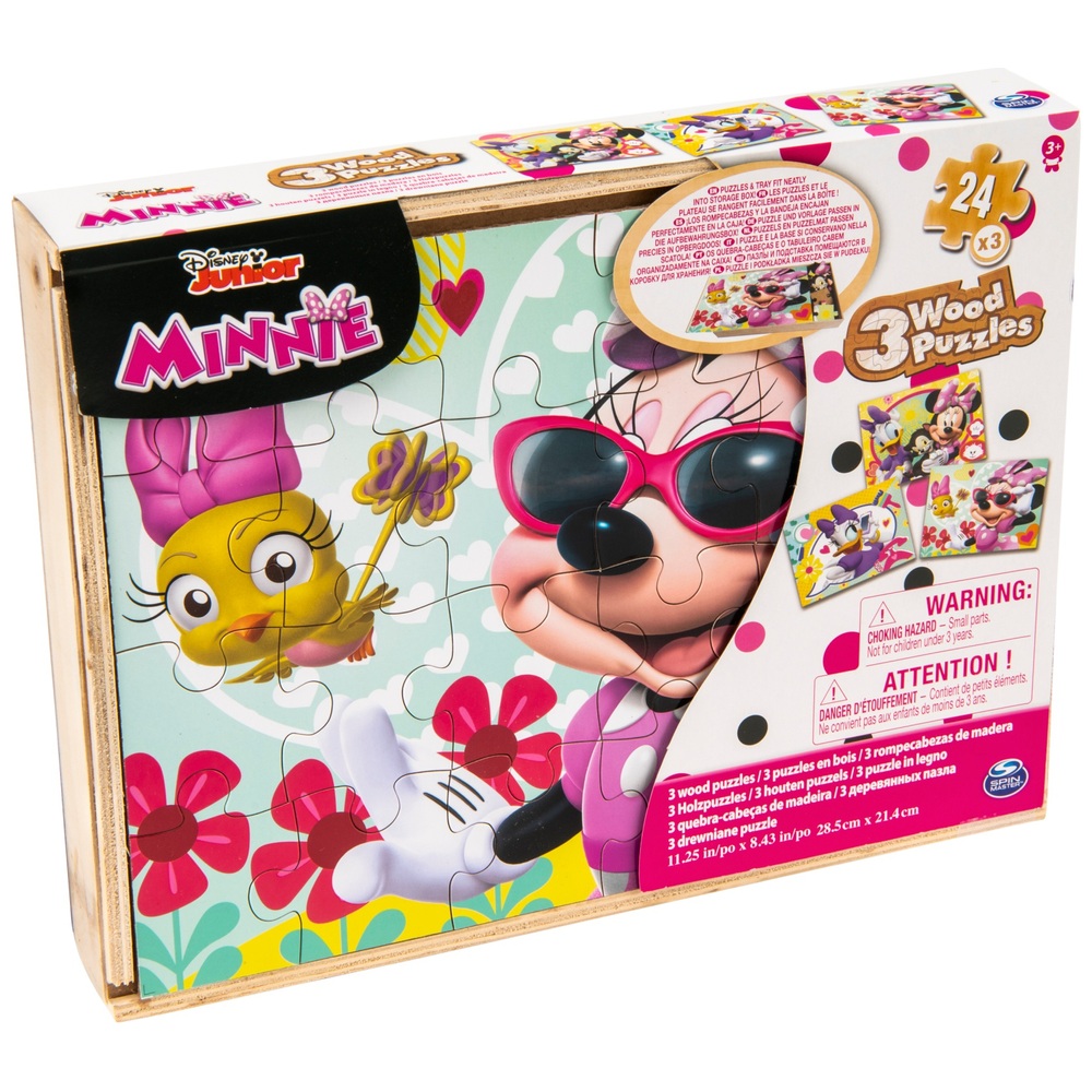 Minnie Maus Holzpuzzles, 3er-Pack in Holzaufbewahrungsschale, Sortiment