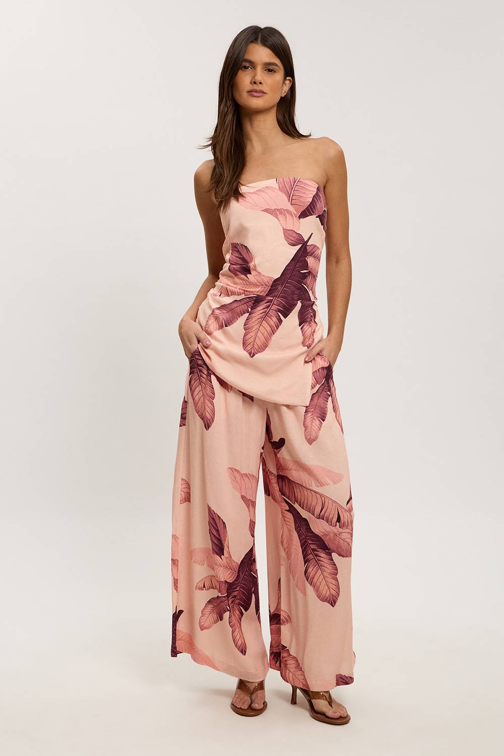 KarenMillen Haut Bandeau Petite En Viscose Lin À Imprimé Palmier