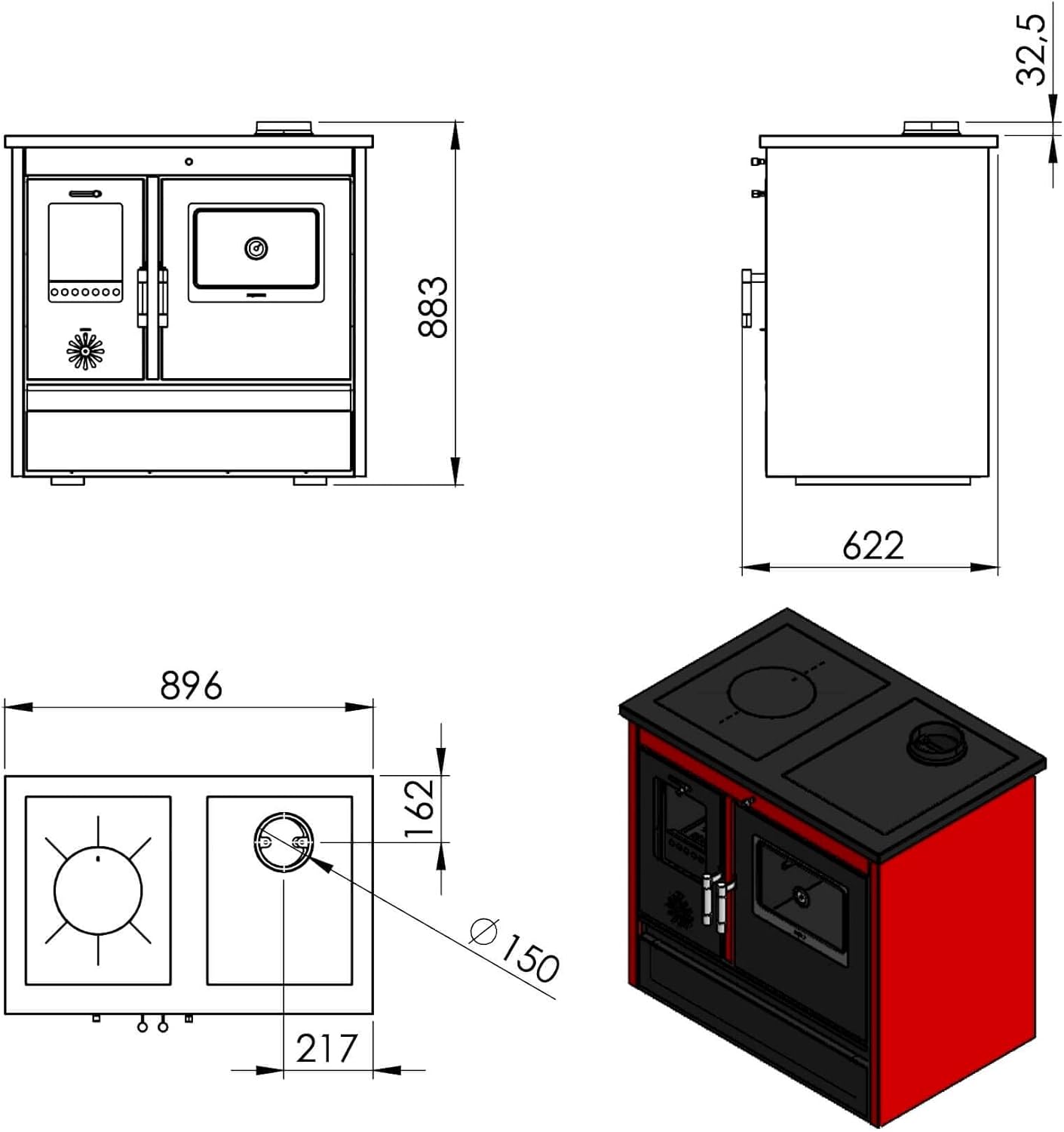 Kaminofen mit Backfach und Herdplatte 4050 Lotus Classic Weiß Holzofen 11 kW Holz Ofen Mehrfachbelegung Kamin Heizofen Küchenherd