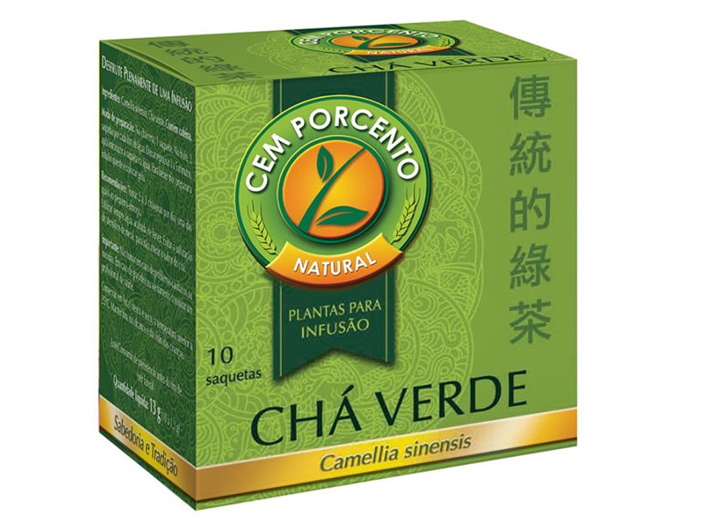 CHÁ CEM PORCENTO VERDE 10 SAQUETAS