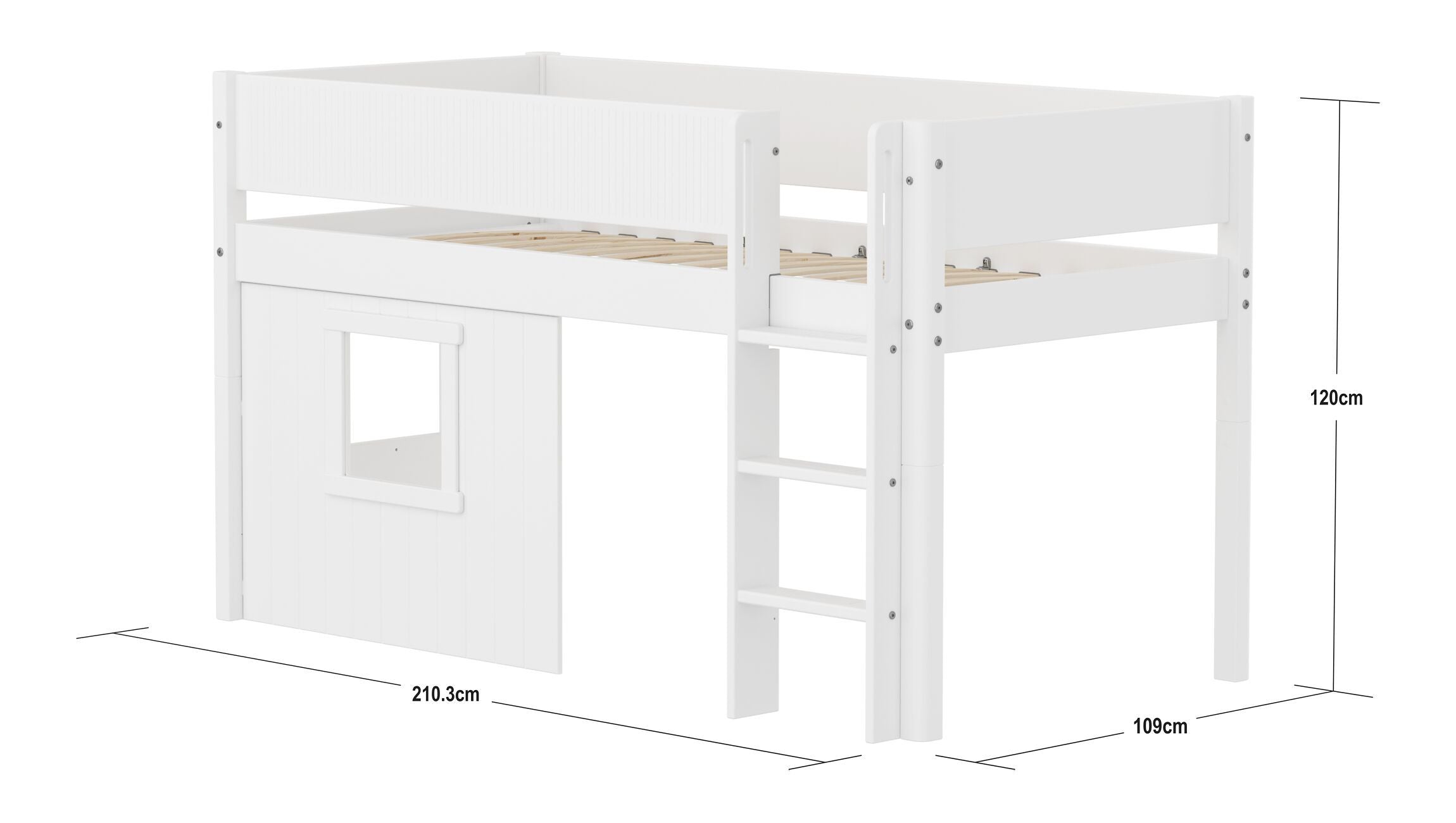 Flexa WHITE Halbhochbett mit Baumhaus - Weiss / B: 109.0 cm x T: 210.0 cm x H: 120.0 cm