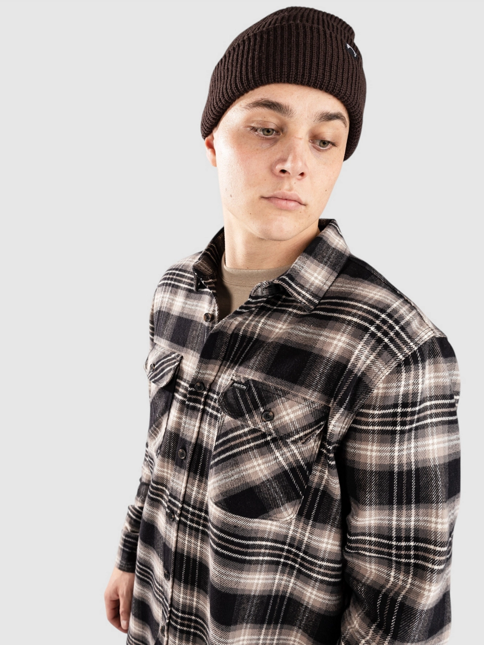 Brixton Bowery Flannel Shirt black/charcoal/beige