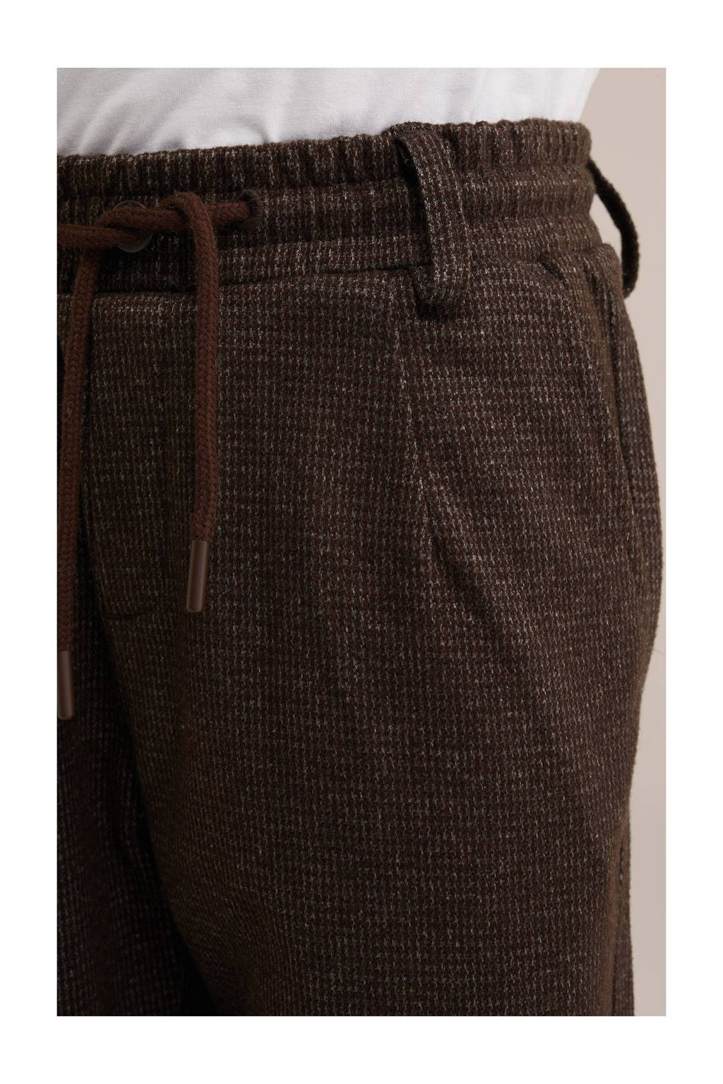 WE Fashion geruite slim fit broek bruin
