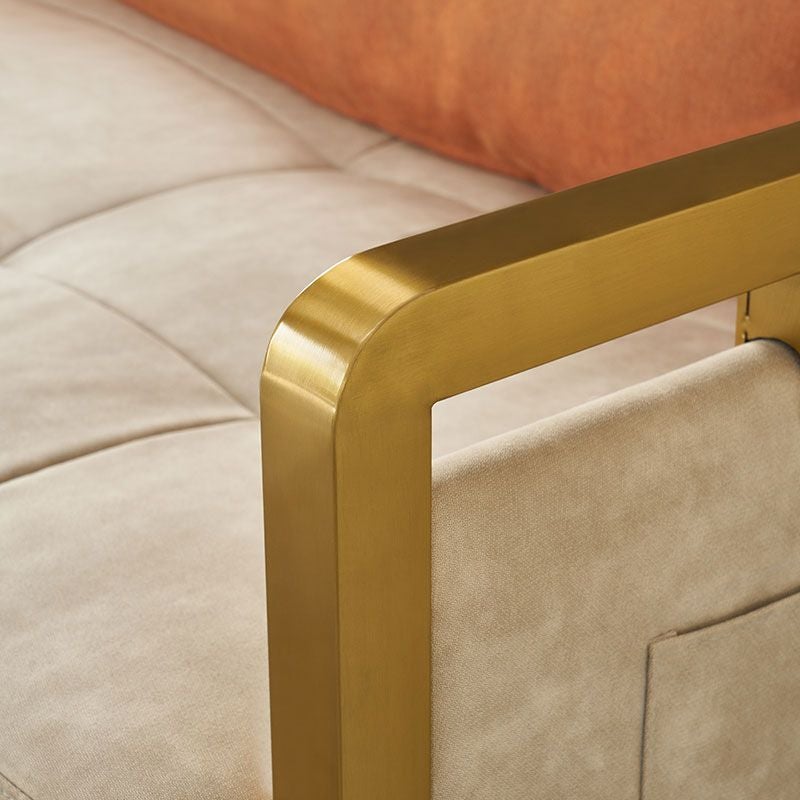 🔥Modern Queen Convertible Sleeper Sofa Gold Metal Beige Upholstered Sofa Bed Pillow