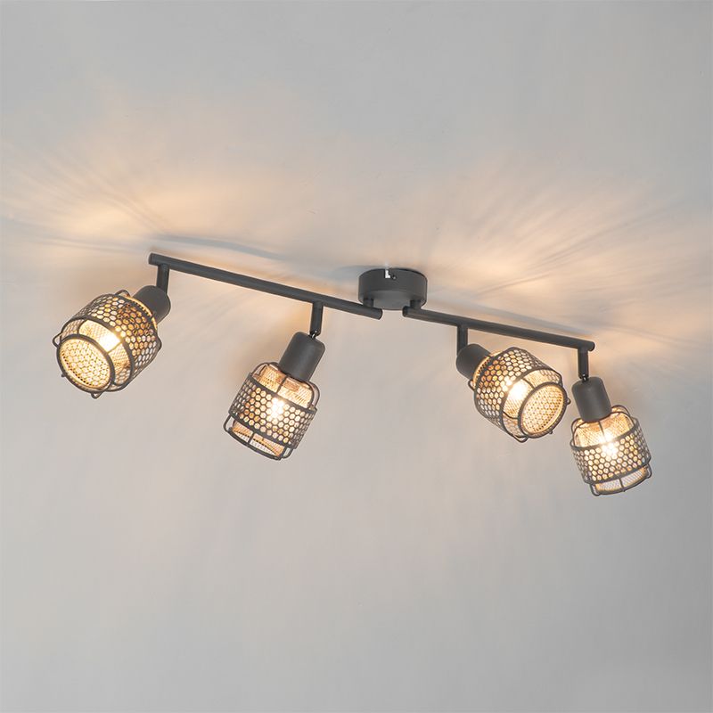 Design plafondlamp zwart met goud 4-lichts langwerpig - Noud