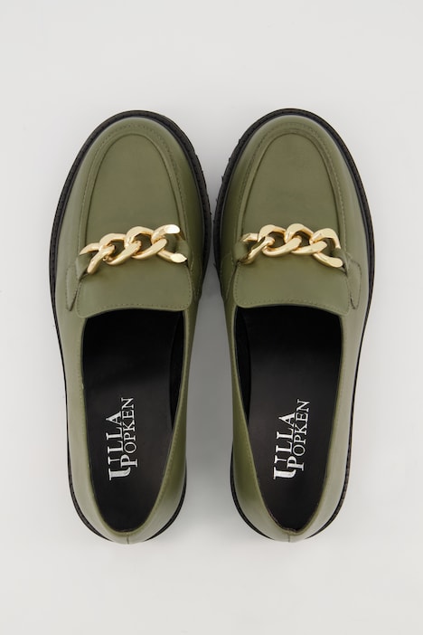 Leder-Loafer, Chunky-Kette, Weite H