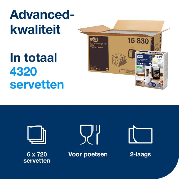 Tork servetten 15830 n14 Xpressnap Fit dispenserservetten 21.3x16.5cm 2-laags wit Doos 4320 stuks (15830)
