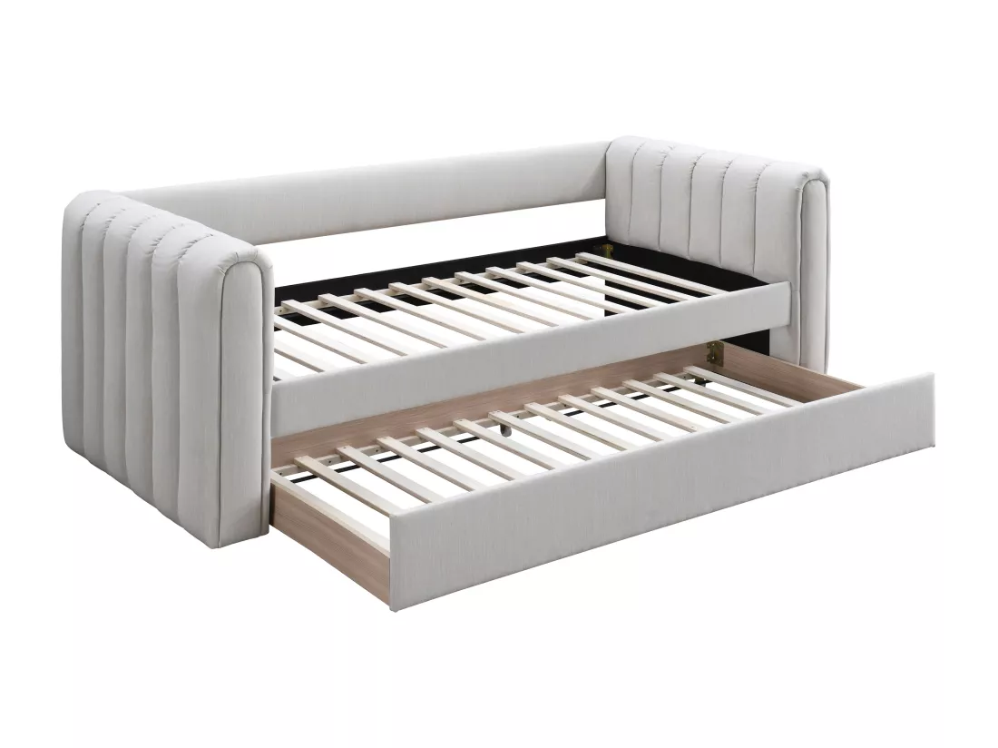 Lit gigogne 90 x 190 cm - Tissu - Beige - SAHONA