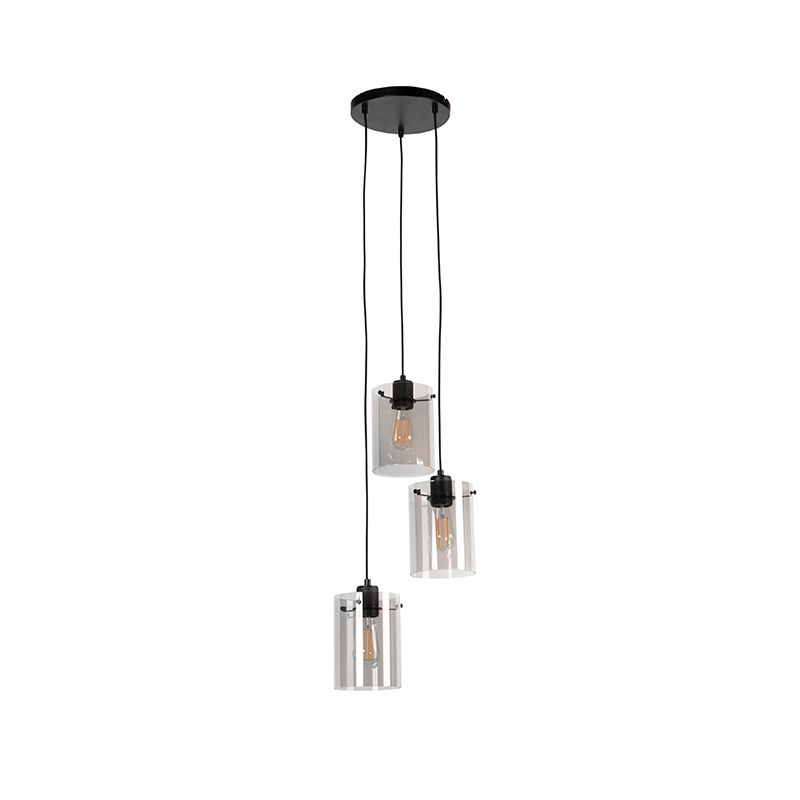 Design hanglamp zwart met smoke glas 3-lichts - Dome