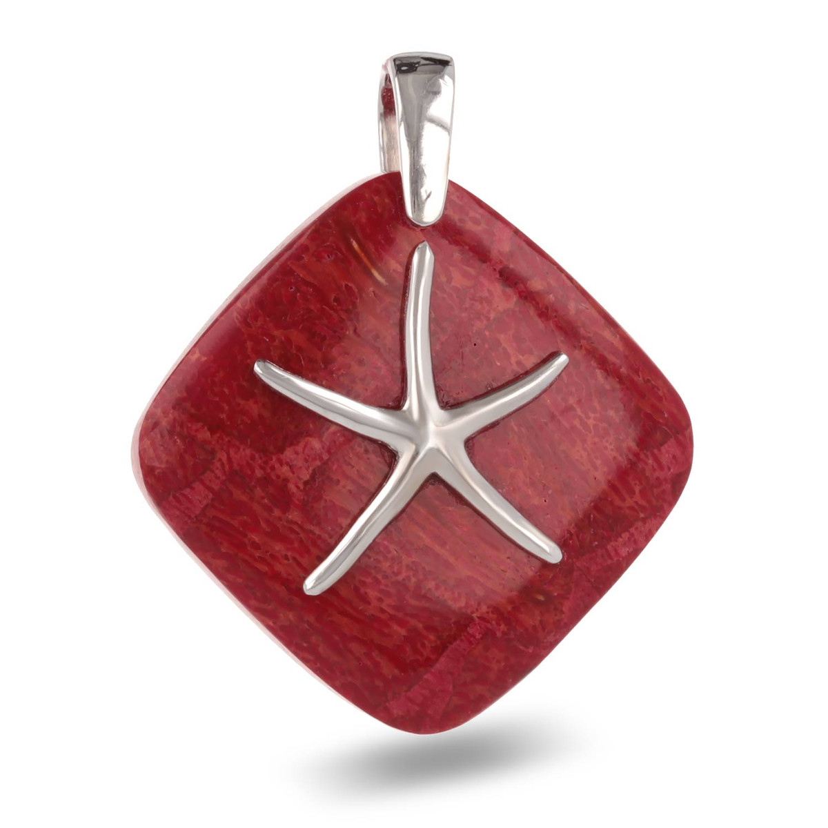 Pendentif Etoile de Mer corail rouge et argent 925-Millième rhodié