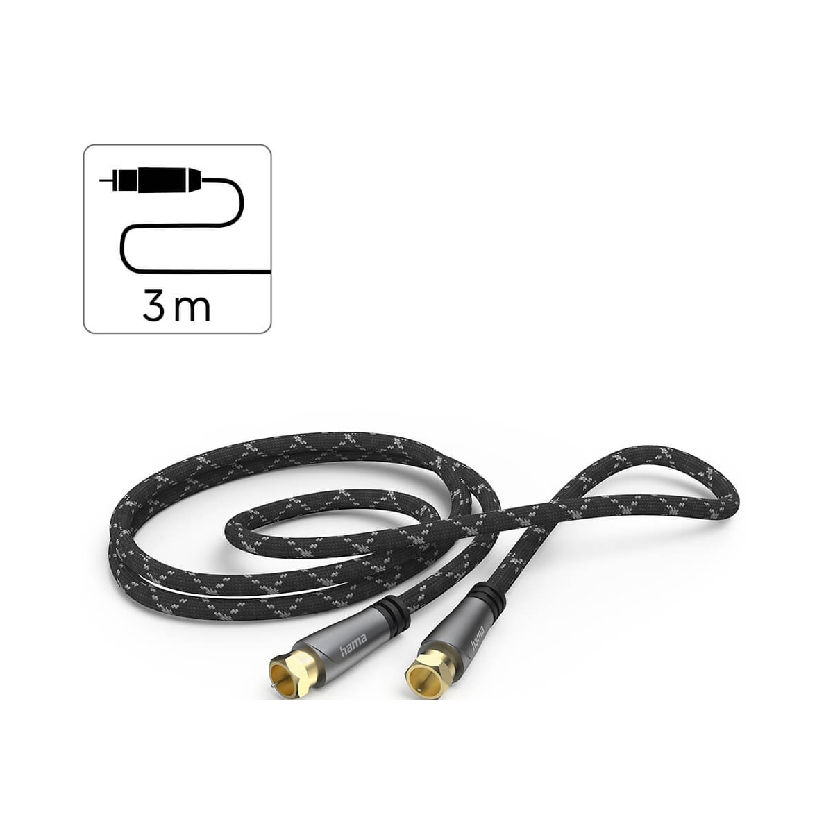 Hama SAT F-F 120dB antennekabel (sort, 3m)