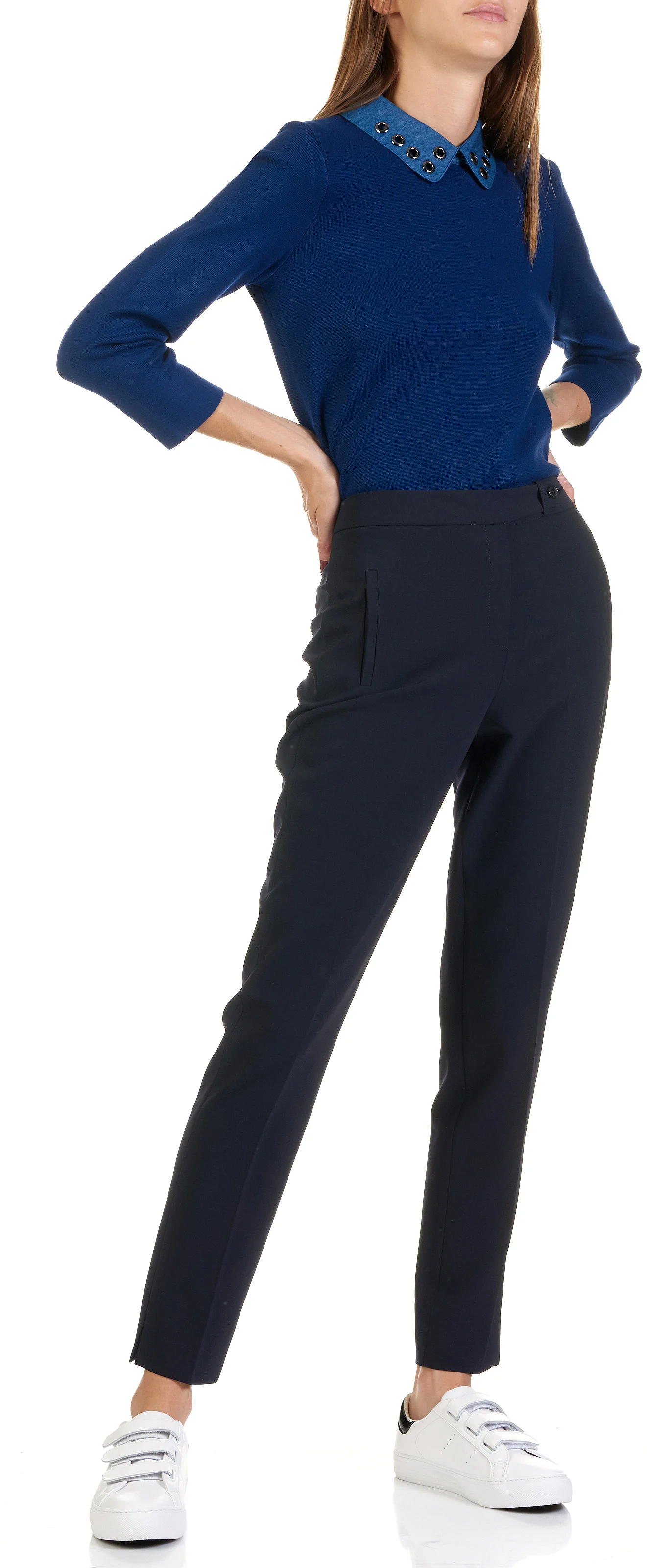 Pantalon slim en crêpe | Bleu
