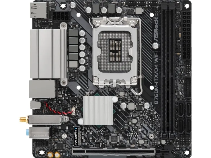 ASRock B760M-ITX/D4 WiFi - Bundkort - mini ITX - LGA1700 sokkel - B760 Chipset - USB-C 3.2 Gen 2x2, USB 3.2 Gen 1 - Wi-Fi 6E, Gigabit LAN, Bluetooth - onboard grafik (CPU påkrævet) - HD Audio (8-kanaler)