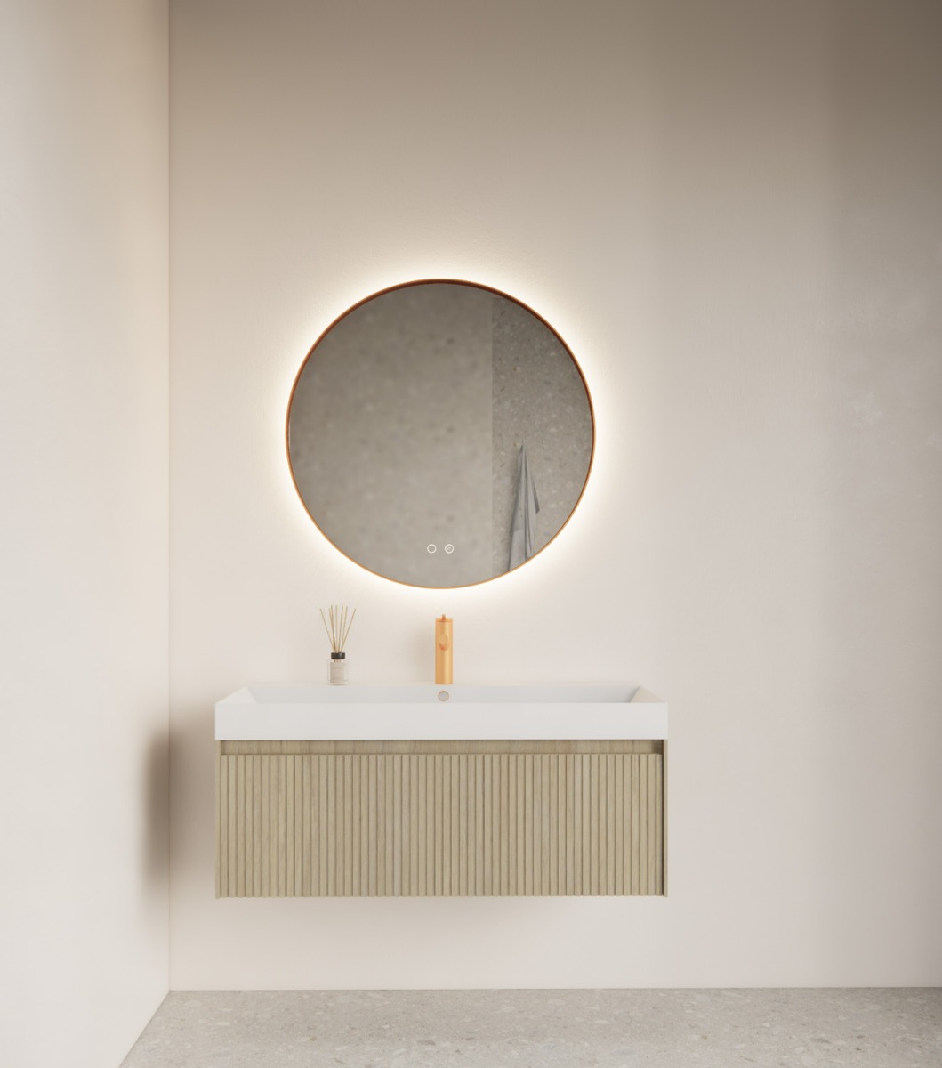Gliss Design Athena ronde spiegel rosé koper 120cm met verlichting en verwarming