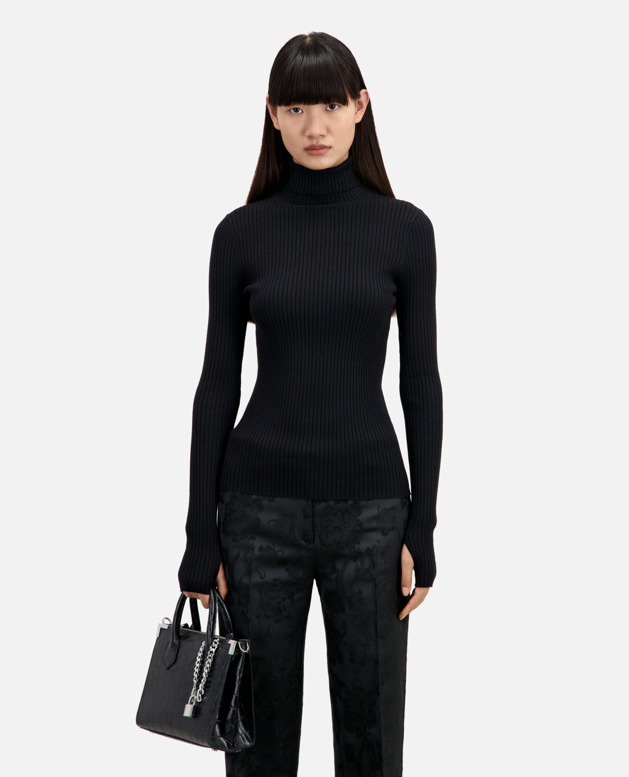 Black ribbed fine knit sweater