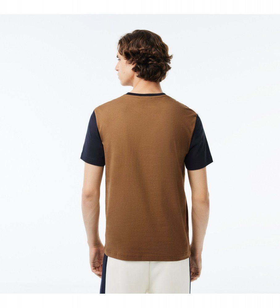 Camiseta Lacoste Regular Fit Knit com Design Color Block Marrom