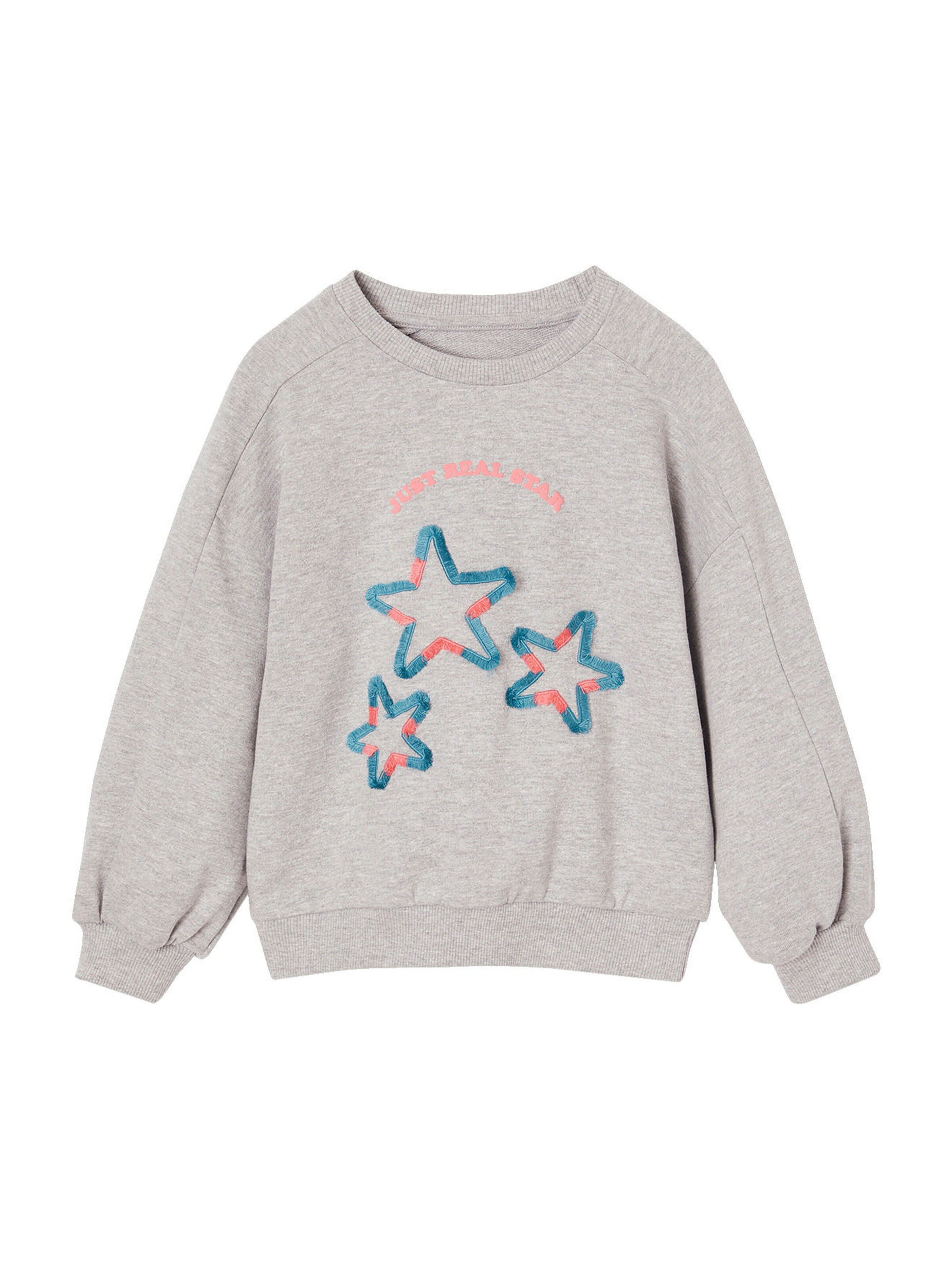 Vertbaudet Mädchen Sweatshirt mit Recycling-Polyester, Blumen oder Sterne grau meliert