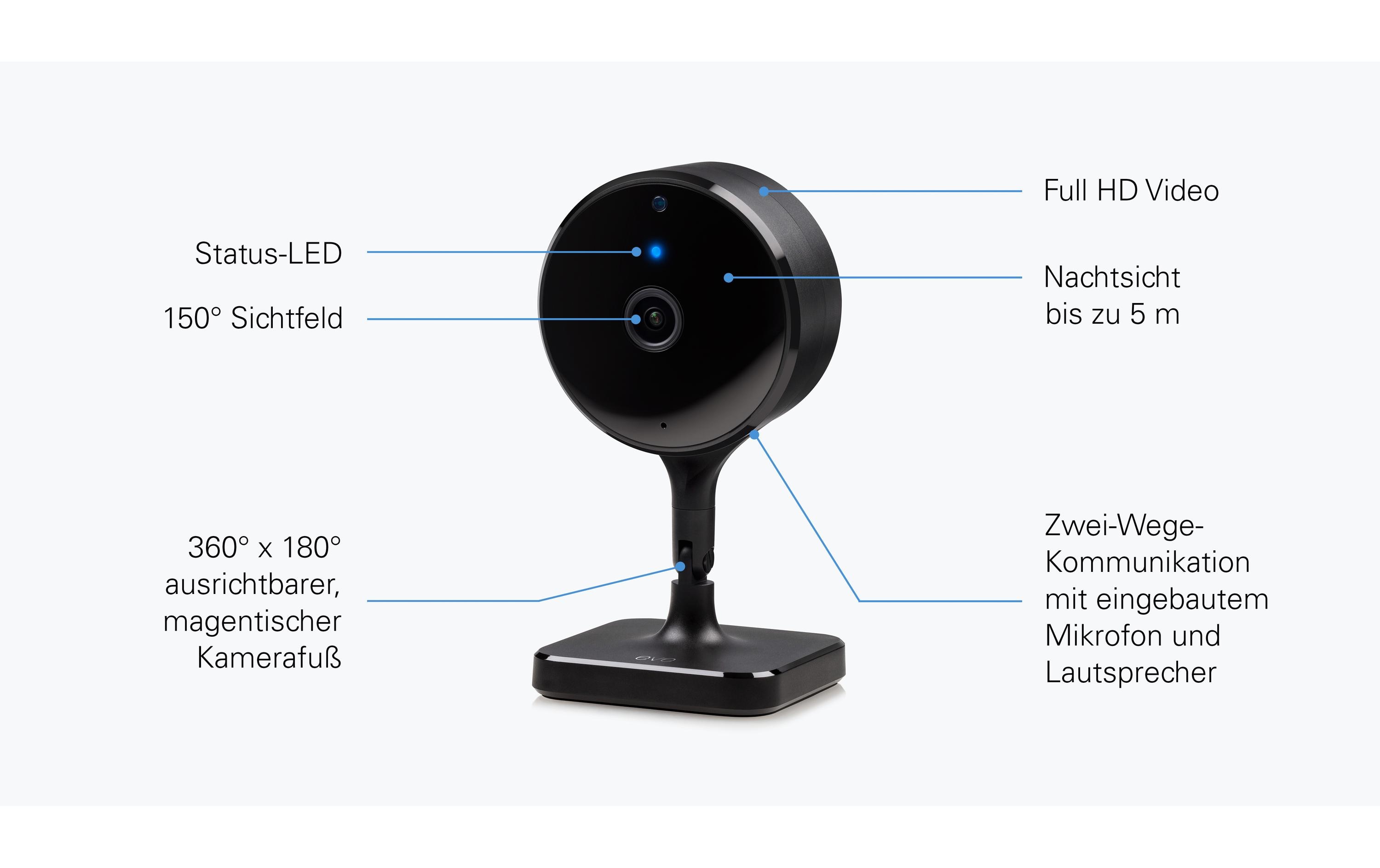Netzwerkkamera Eve Cam 1080p / 24 fps, 150°, Nachtsicht<br>Smarte Innenkamera für iOS-Nutzer