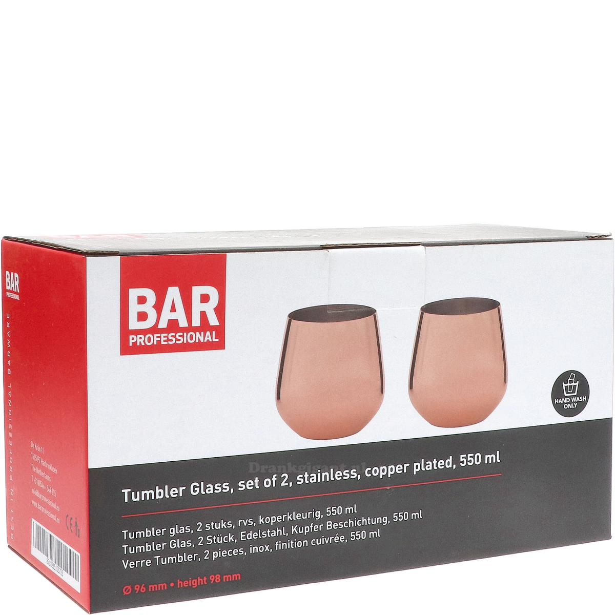 Tumbler Glazen Set RVS Copper Look 55 cl