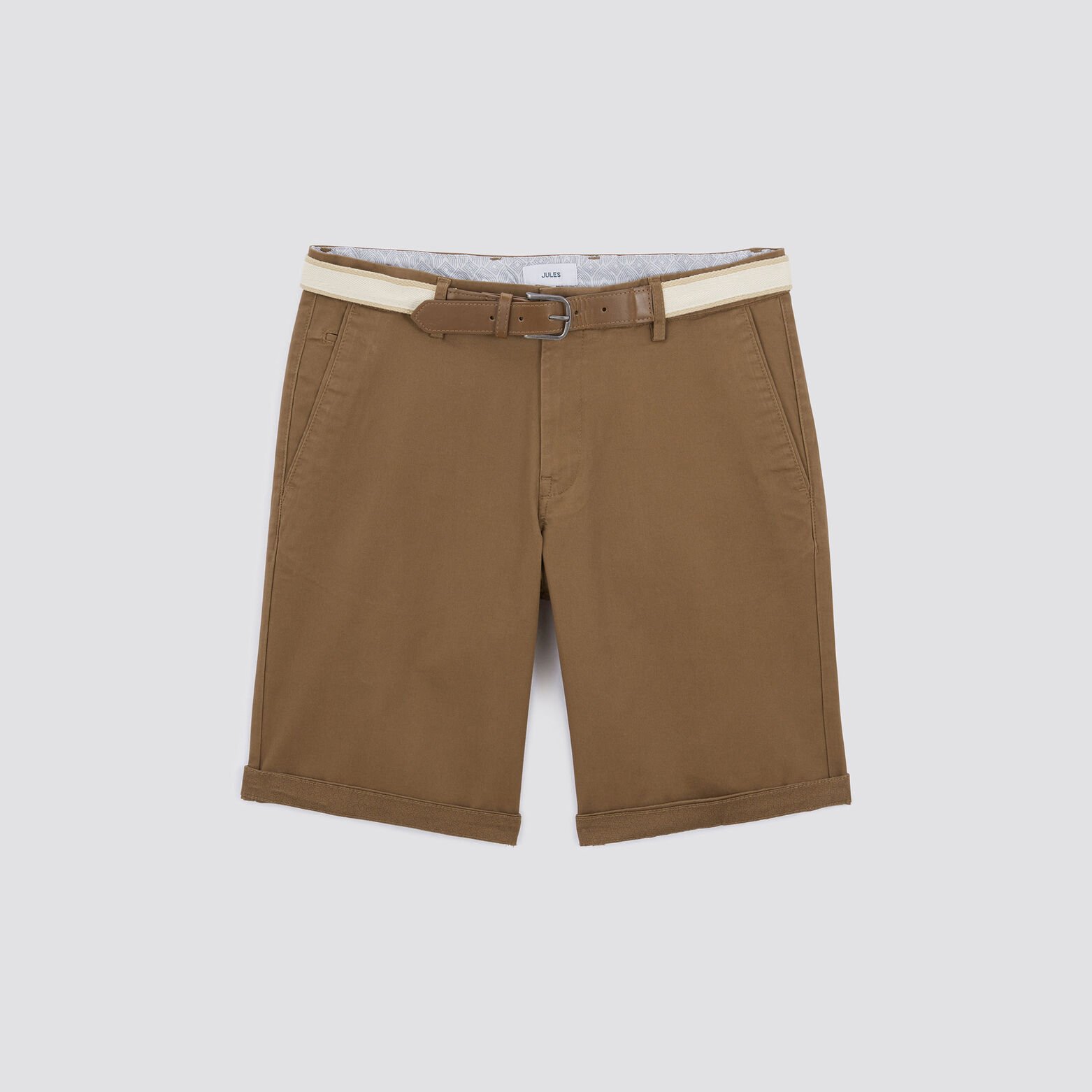 Bermuda chino uni avec ceinture Camel
