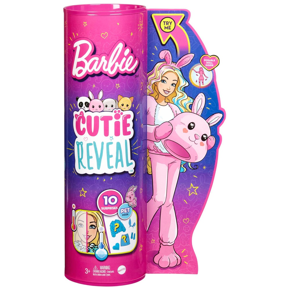 Barbie Cutie Reveal Puppe mit Hasen-Plüschkostüm und 10 Überraschungen