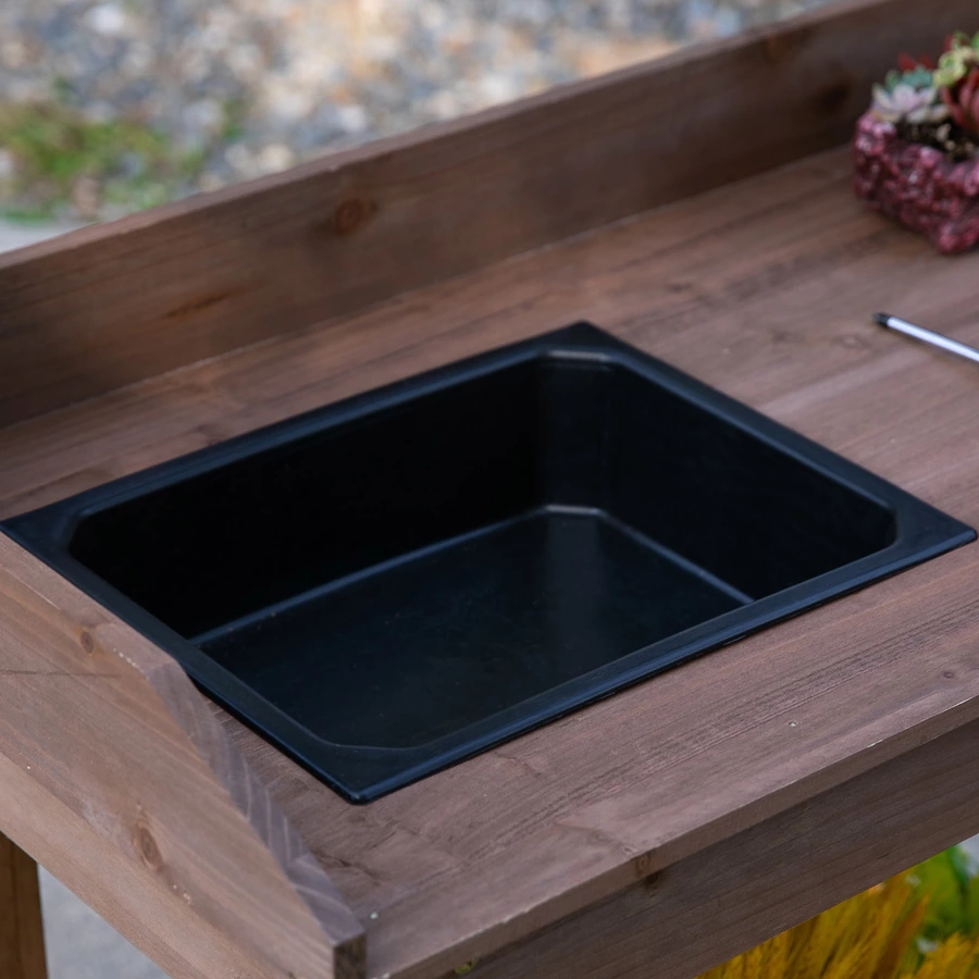 Outsunny Gärtnertisch mit Waschbecken und Rollen braun