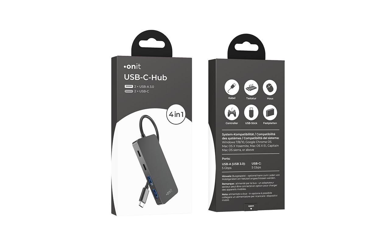 USB-C-Hub 2A2CLeichter und kompakter Hub mit 2 USB-A- und 2 USB-C-Ports