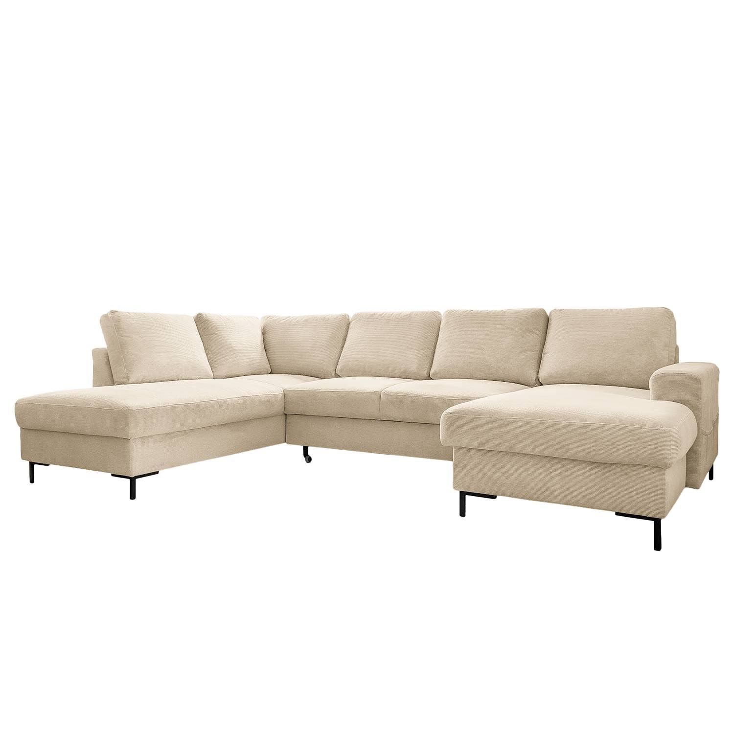 Mid.you Wohnlandschaft Beige Textil 8-Sitzer U-Form Ottomane links