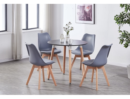 LIFE INTERIORS - Ensemble table et chaises Table noire ronde + 4 chaises scandinaves grises - ensemble...
