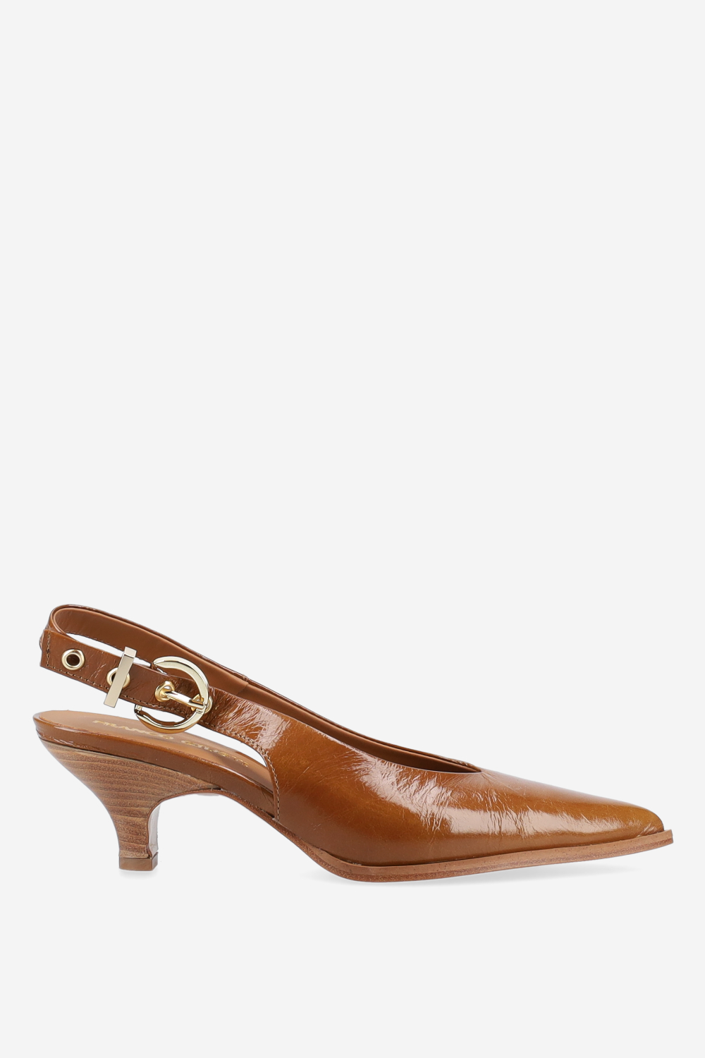 Pointed-toe patent leather slingbacks