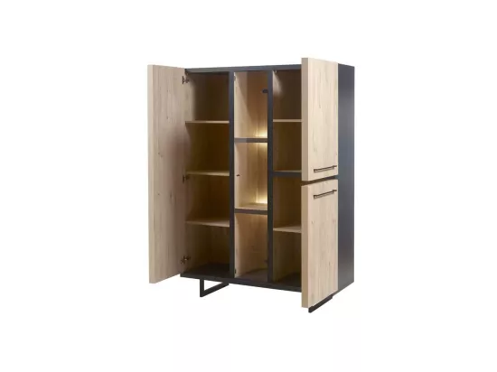 Vaisselier 4 portes à LEDs Bois Clair/Béton ciré - OZALEE