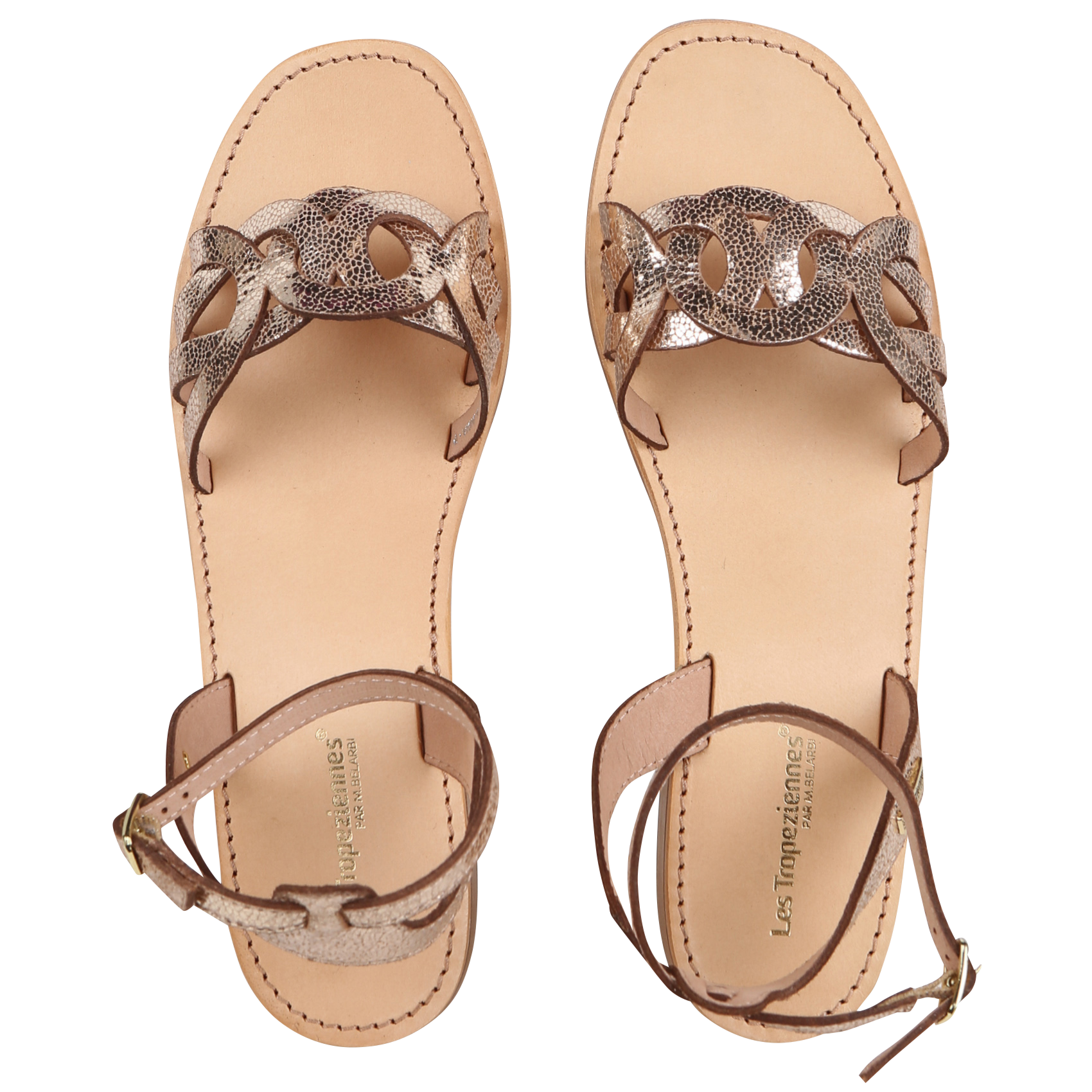 HIREEN - Sandales plates en cuir| Doré