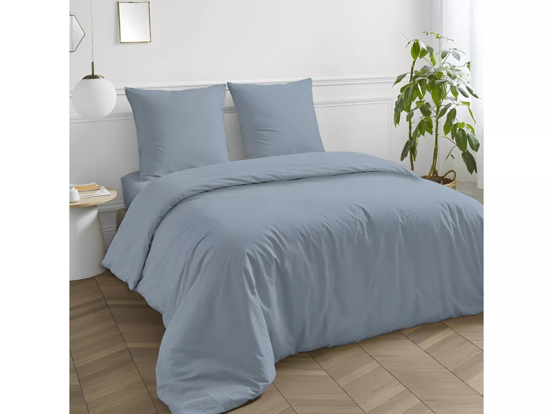Housse de couette en coton 57 fils unie nuage 240x220cm